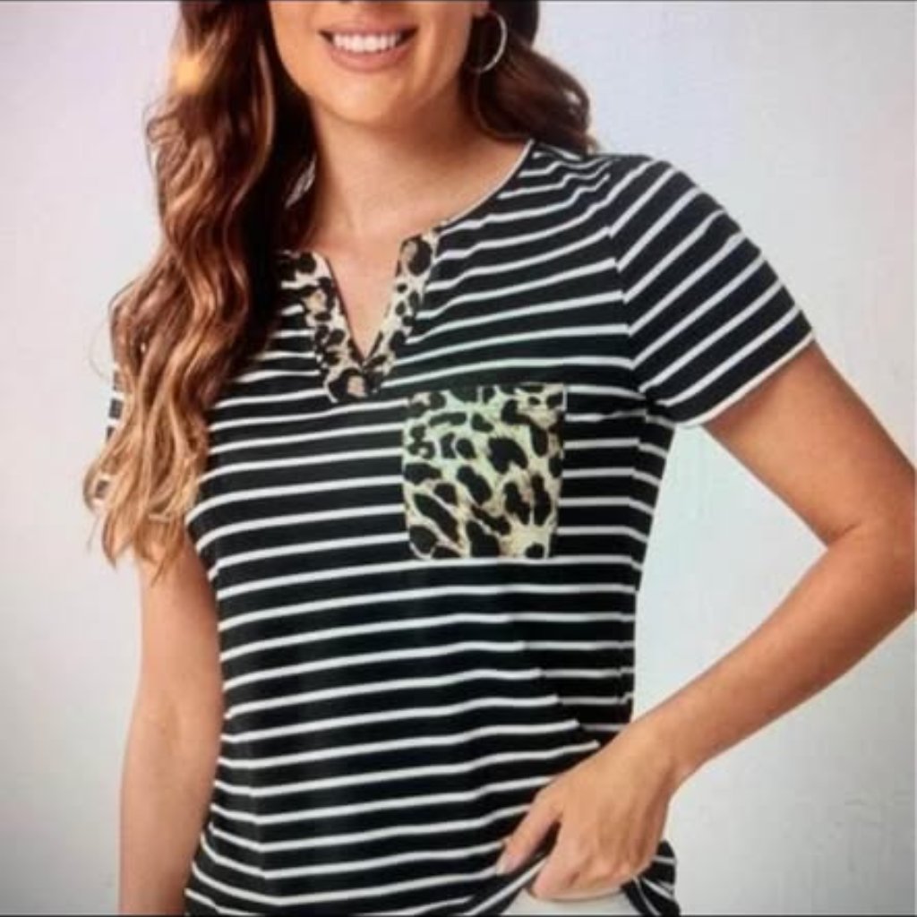 Ladies Size Xl Cheetah Print Patch Pocket Shirt